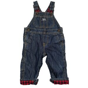 Oshkosh B'gosh Kids Denim Overall Lined Size 12 Month Buffalo Check Snap Legs